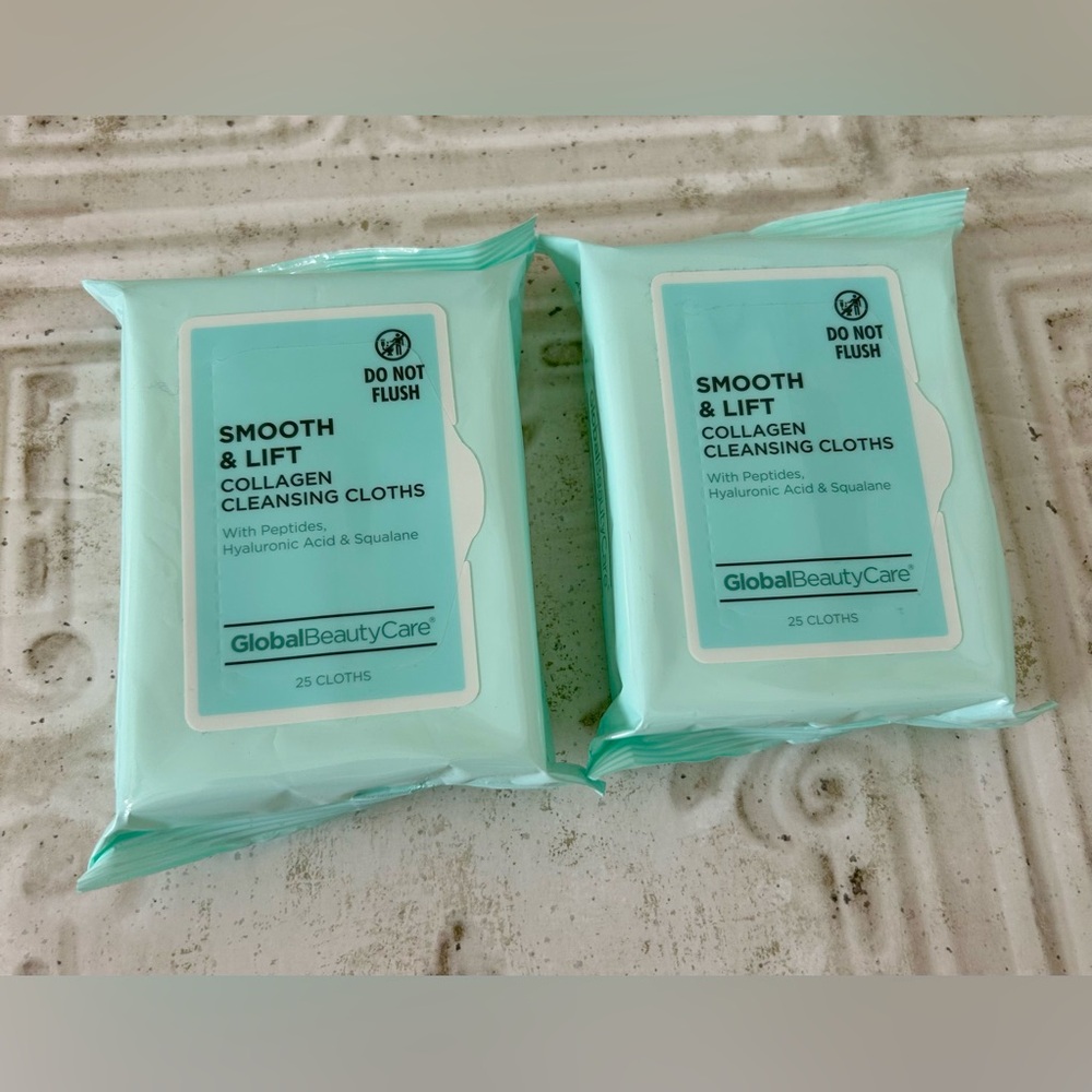 Lot of 2 Global Beauty Care Smooth & Lift Collagen Cleansing Cloths 25 ct